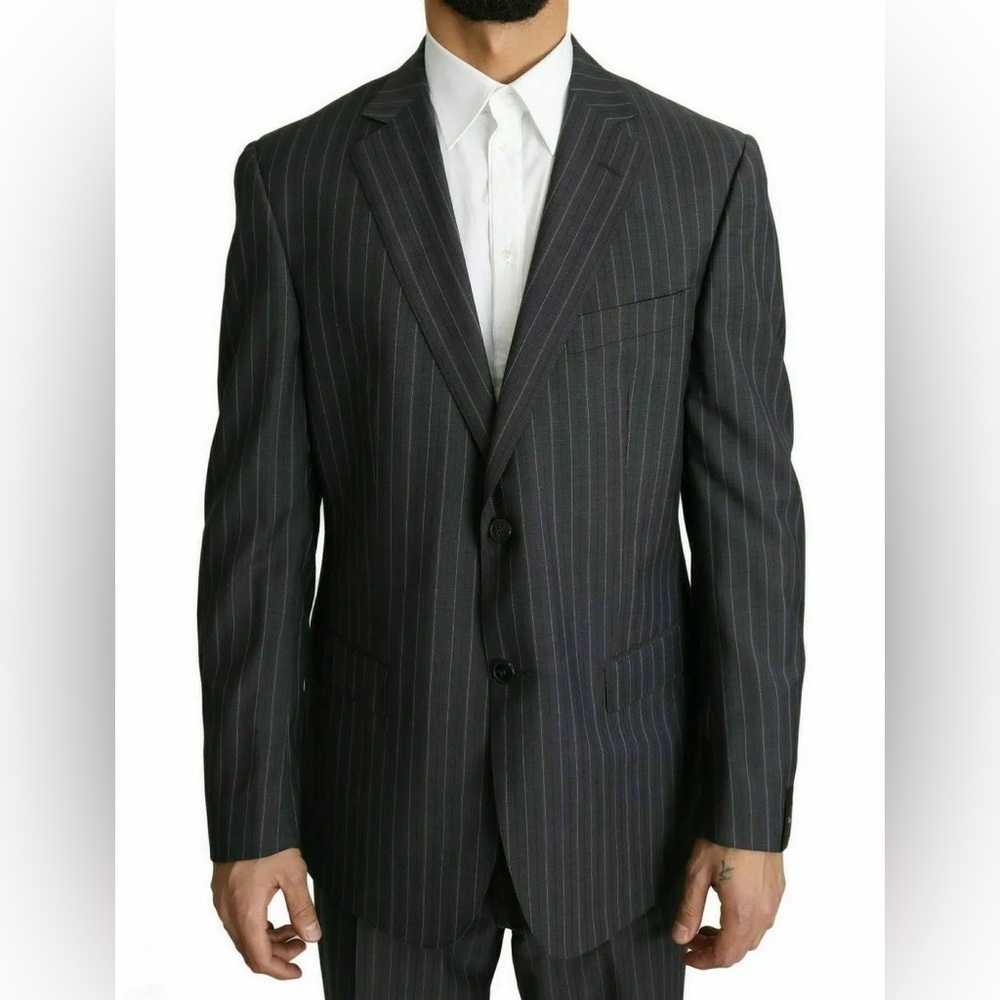 Z Zegna Black Pinstripe Wool Blazer Jacket 42 Long
